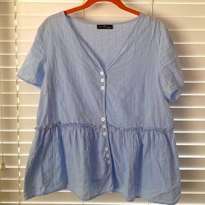 Frill Trim Peplum Blouse Sz. L